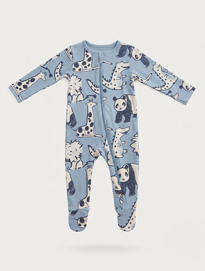 Blue panda zipper sleep suit
