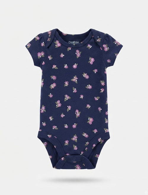 Short-Sleeve Cotton Baby Onesie Navy Floral Print