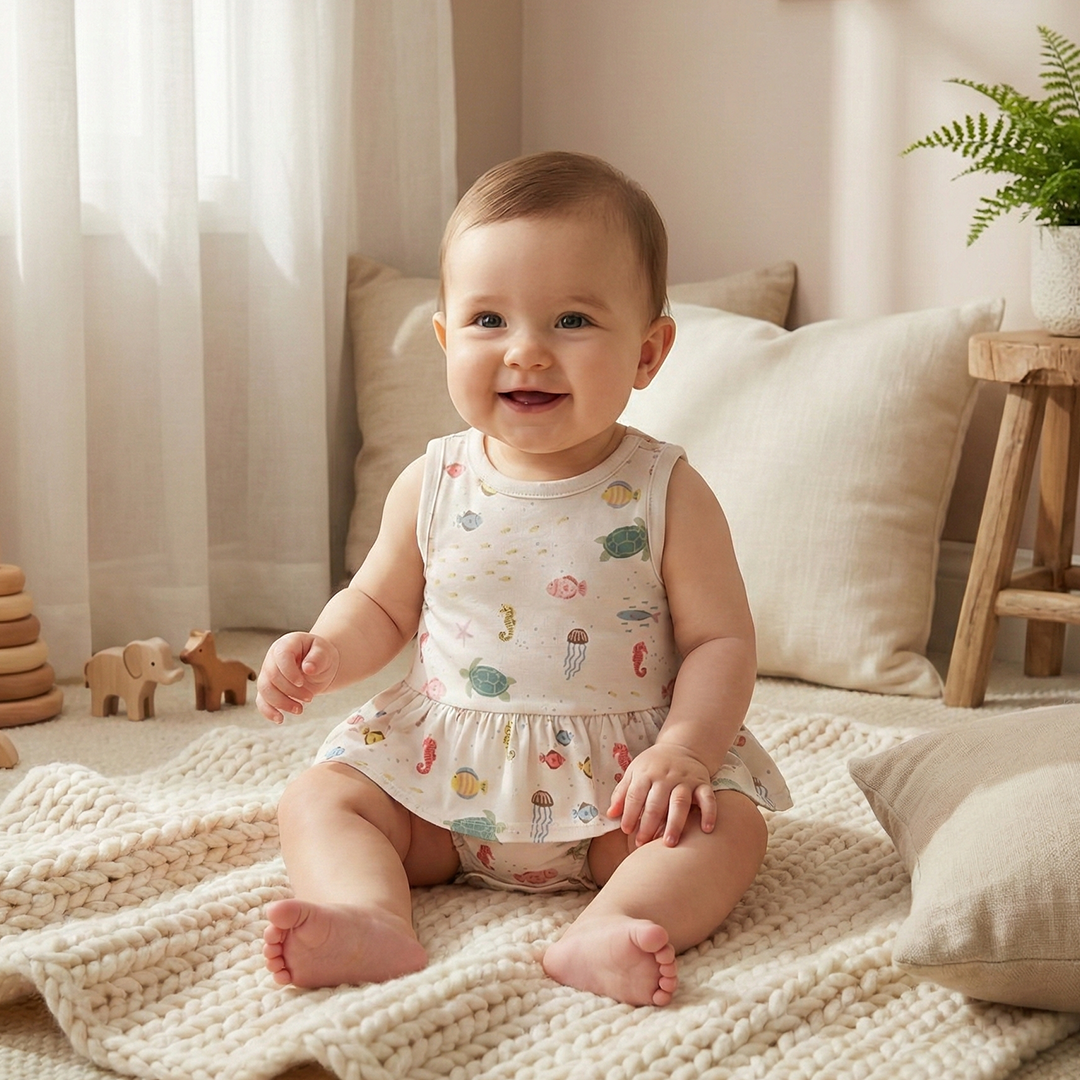 OFF WHITE OCEAN PRINTED SUNSUIT