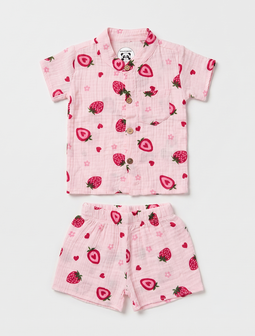 Strawberry-Print Muslin Shirt & Shorts Co-ord Set – Pink