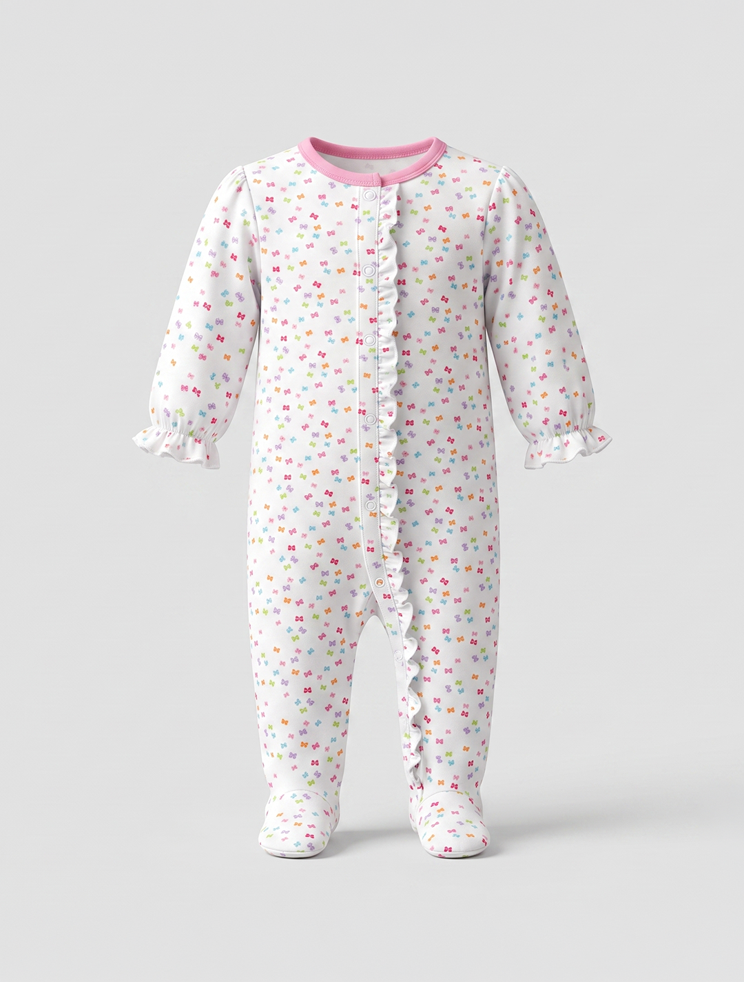 Pink ruffles printed zipper sleepsuit