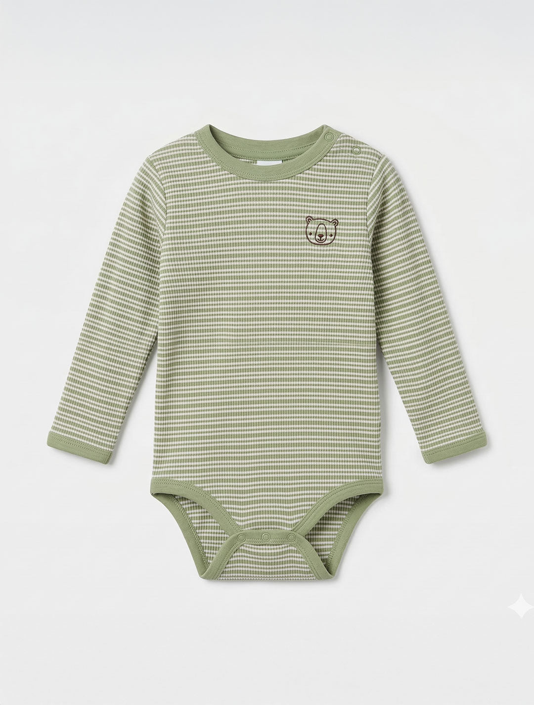 GREEN AND WHITE STRIPED RIBBED ONESIE