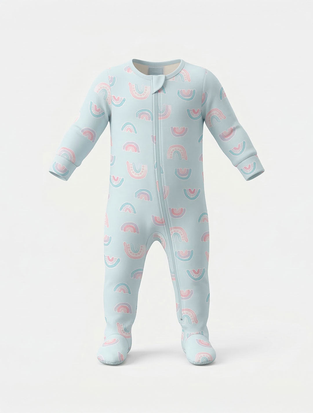 POWDER BLUE RAINBOW ZIPPER VISCOUS SLEEPSUIT