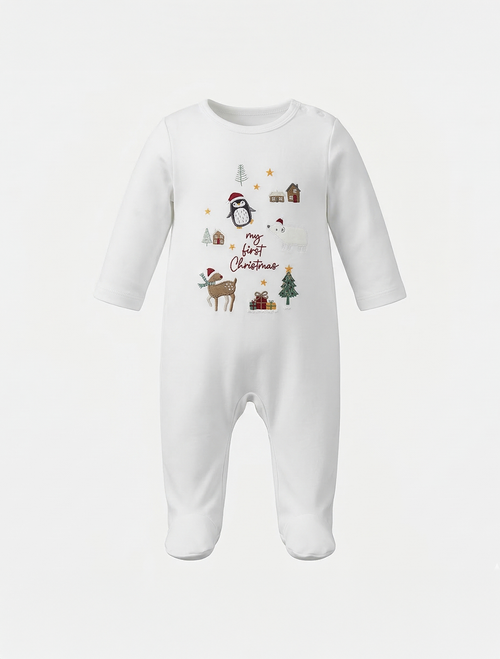 CHRISTMAS PRINTED VELVET SLEEPSUIT