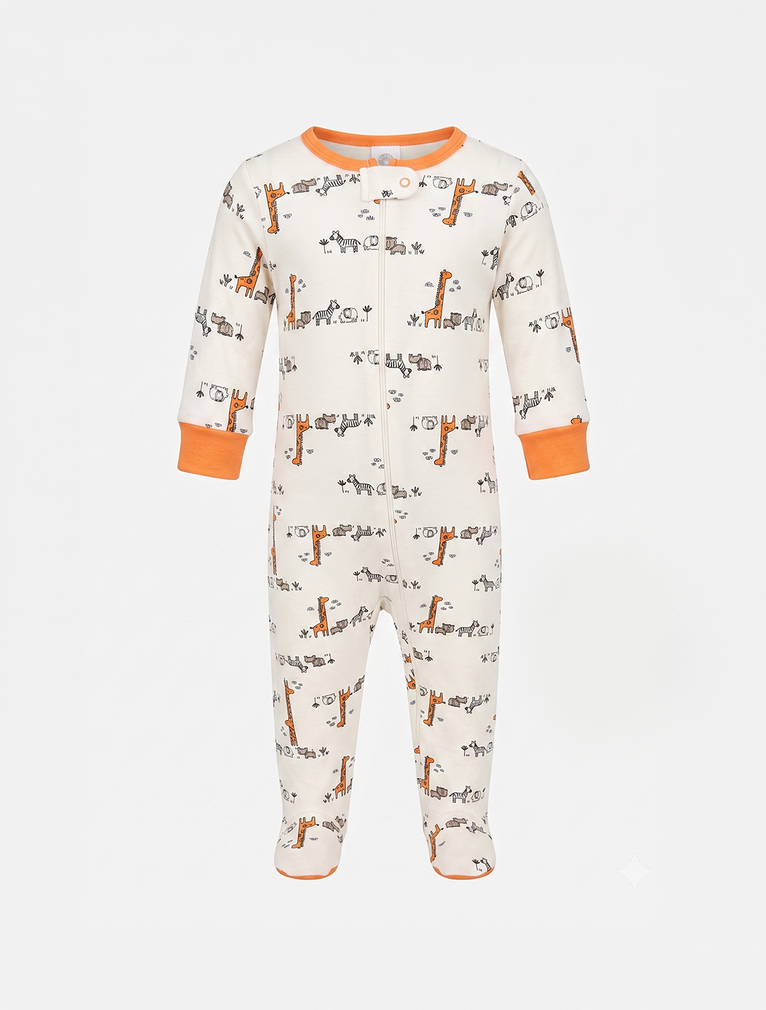ORANGE GIRAFFE PRINTED ZIPPER SLEEPSUIT