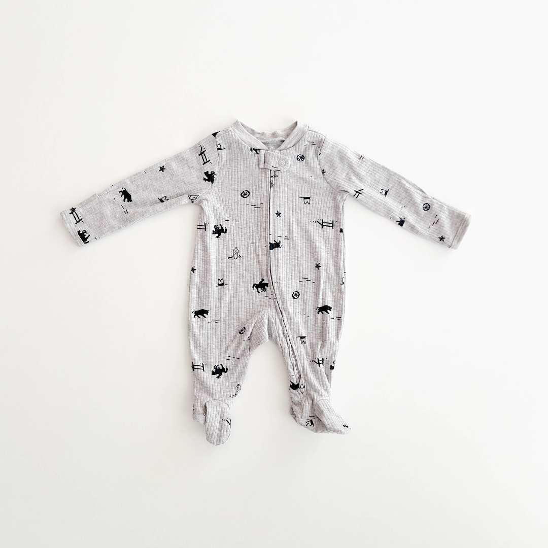 GREY RIBBED COTTON SLEEPSUIT