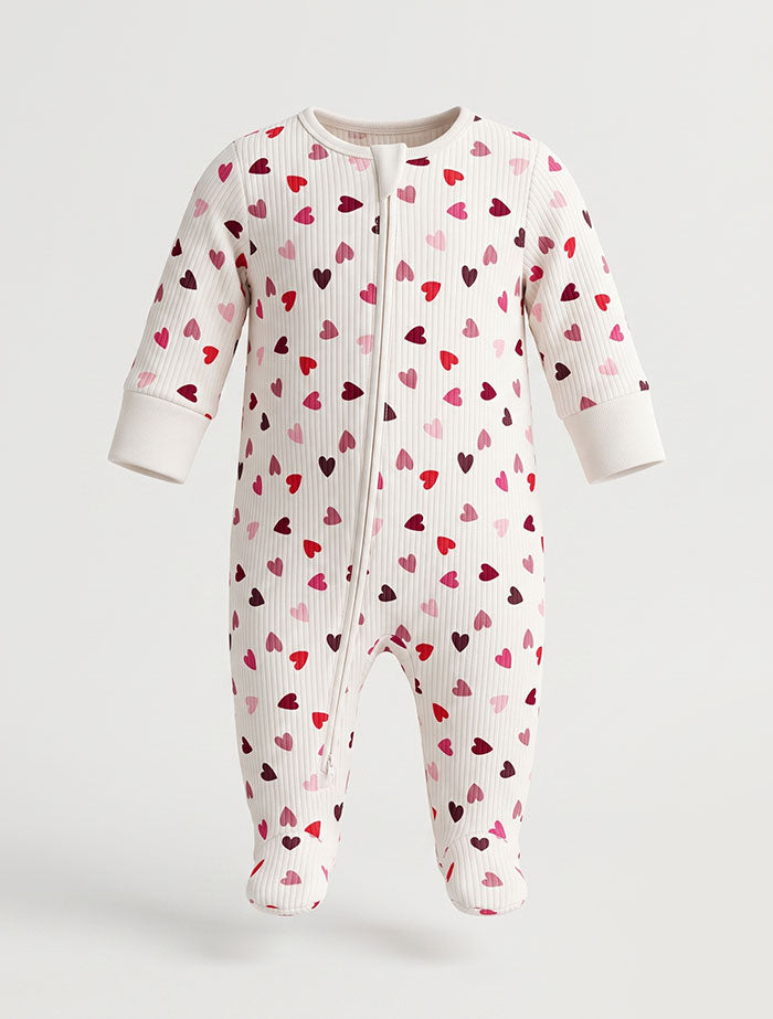 Red love printed ribbed sleepsuit