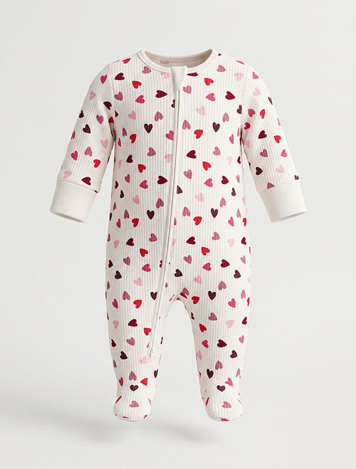 Red love printed ribbed sleepsuit