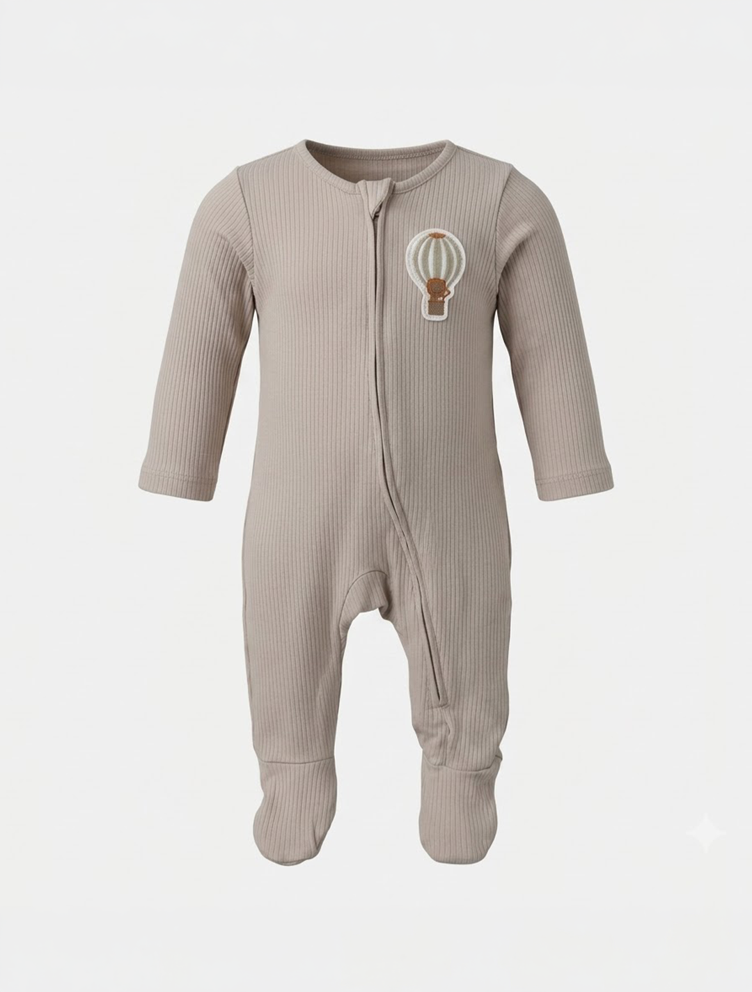 Beige unisex ribbed zipper sleepsuit