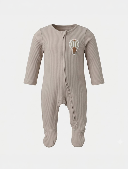 Beige unisex ribbed zipper sleepsuit