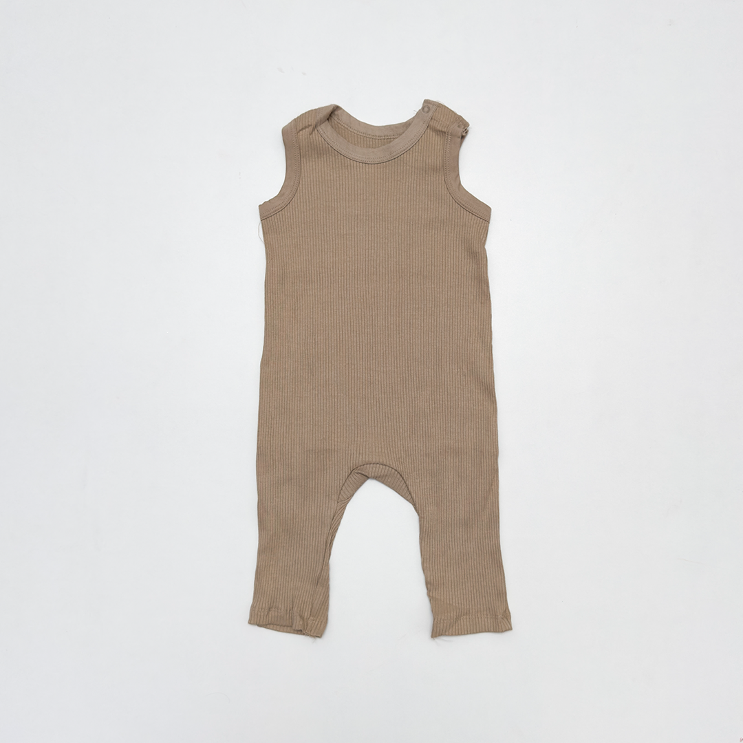 DARK BEIGE RIBBED SLEEVELESS ROMPER