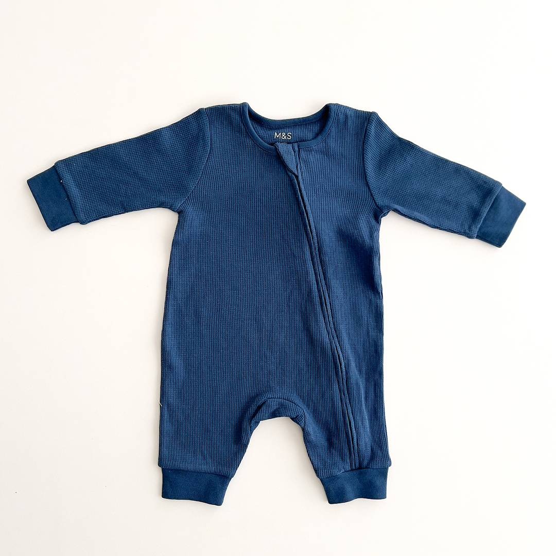 M&S BLUE WAFFLE KNIT ROMPER