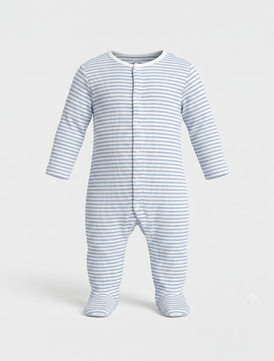 Blue and white striped ribbed sleepsuit