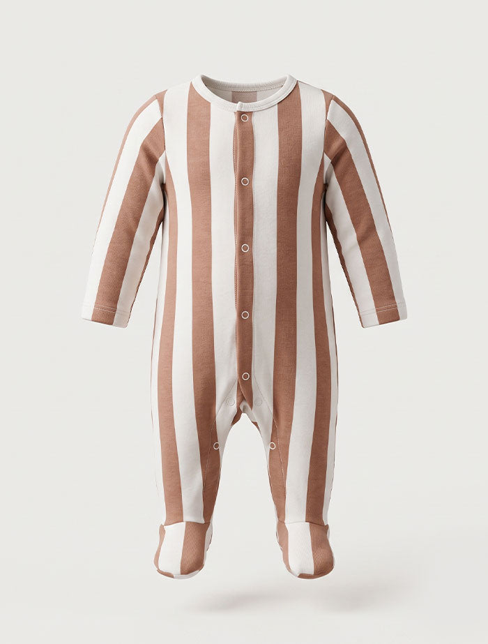 Brown and white stripes button sleepsuit