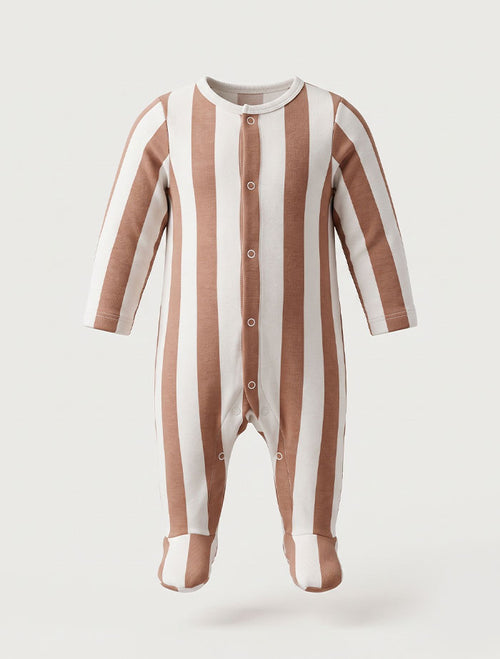 Brown and white stripes button sleepsuit