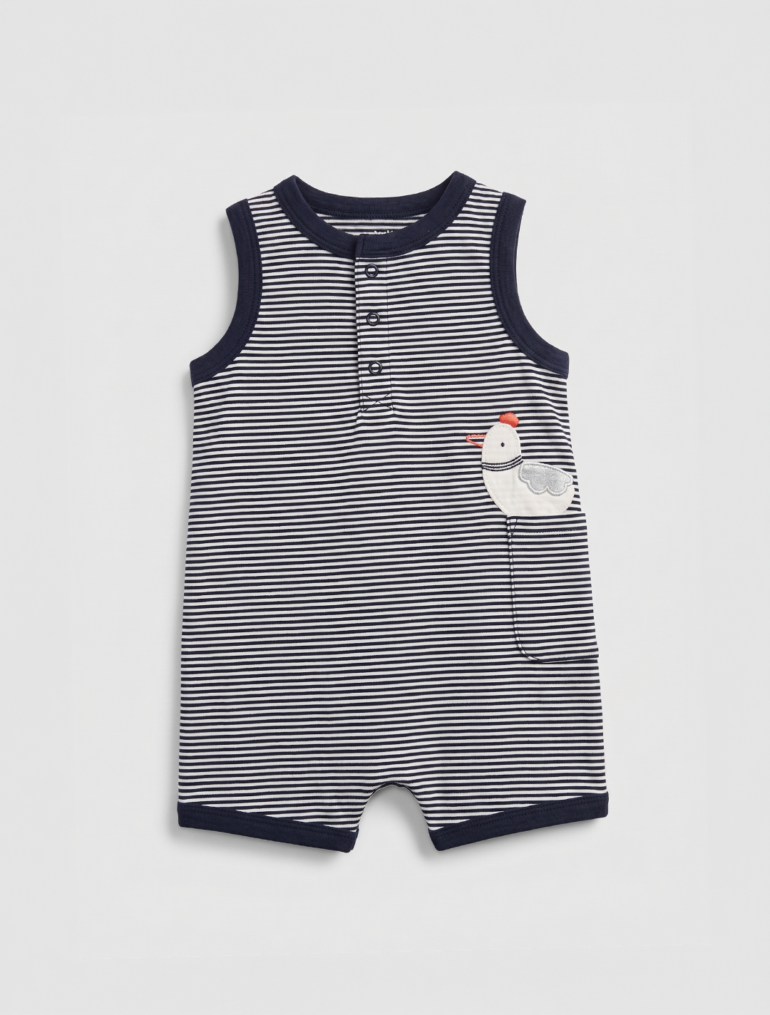 Navy blue striped button jumpsuit