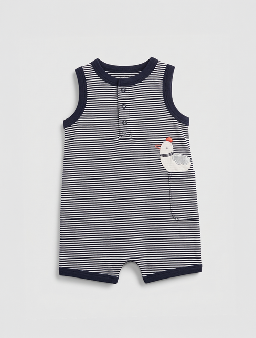 Navy blue striped button jumpsuit