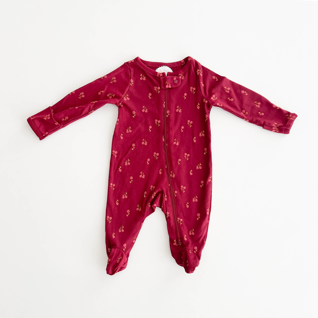 MAROON FLORAL PRINTED SLEEPSUIT