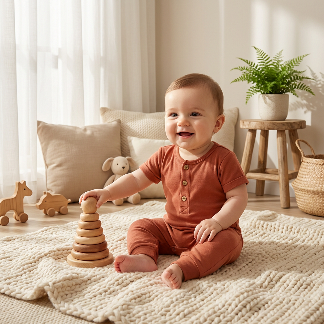 BRICK RED BUTTON ROMPER