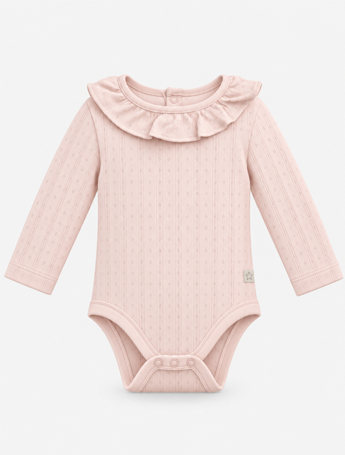 Baby pink pointelle ruffle onesie