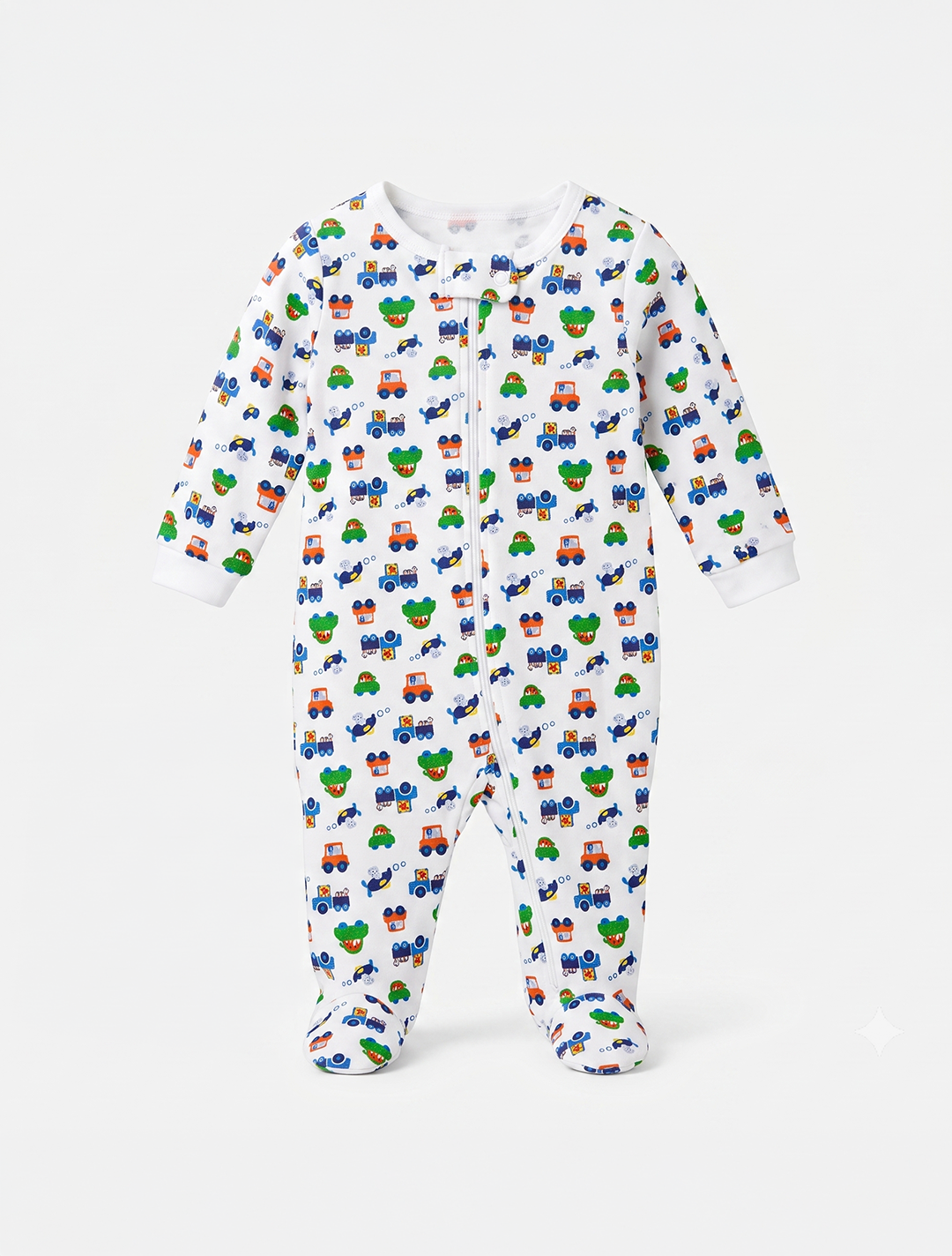 White printed zipper sleepsuit