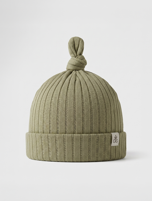 SAGE GREEN RIBBED KNOT CAP