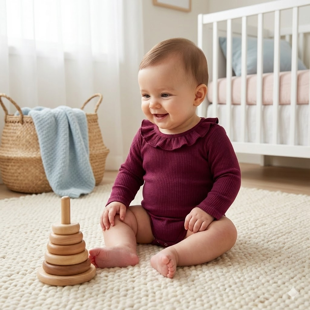WINE RIBBED RUFFLED ONESIE