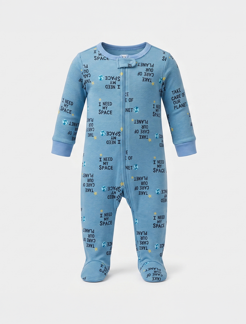 Blue printed zippepr sleepsuit