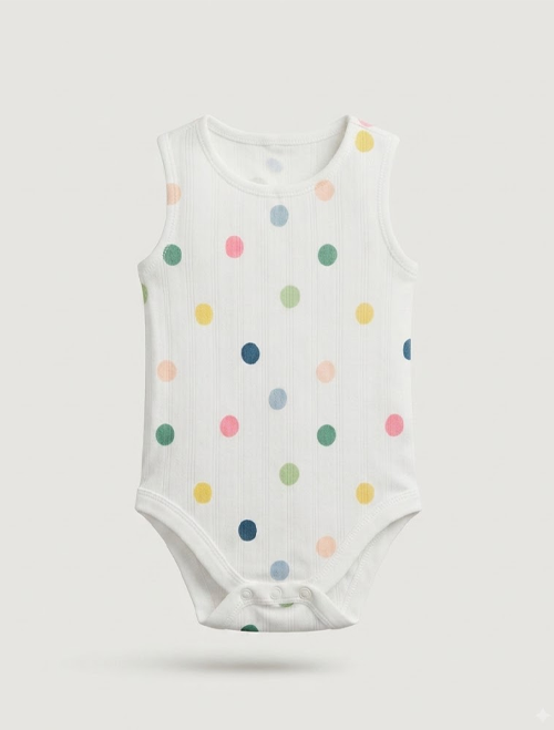 White polka dotted pointelle onesie