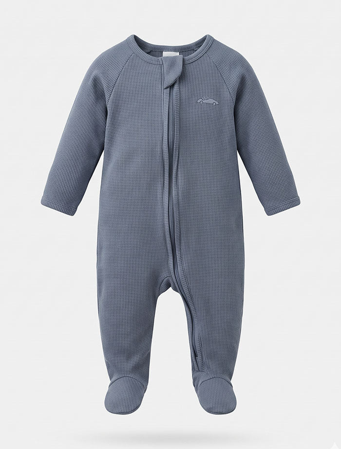 Blue knitted 2 way zipper sleepsuit