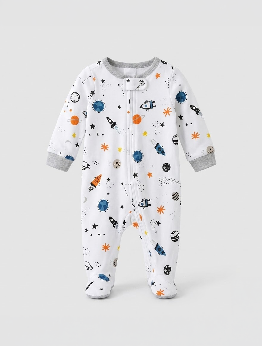 White printed zipper sleepsuits