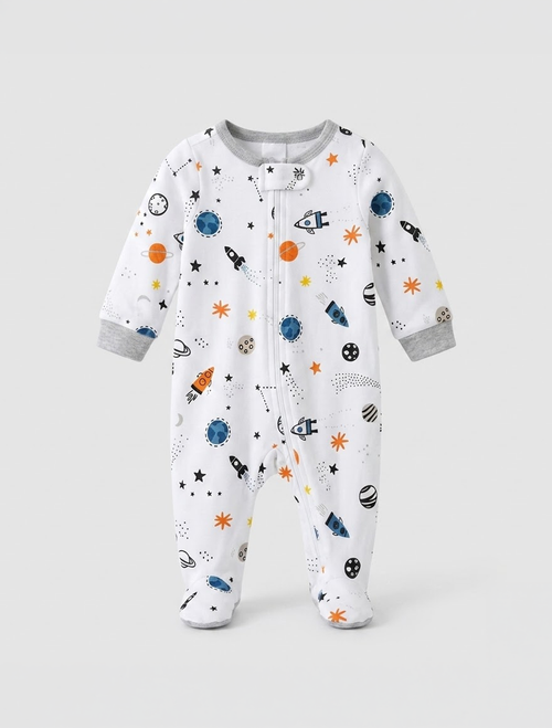 White printed zipper sleepsuits