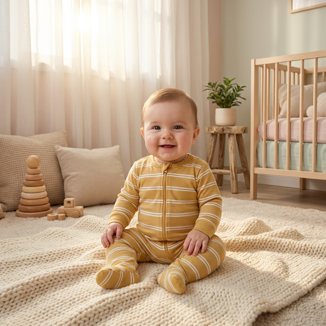 YELLOW STRIPED ZIPPER SLEEPSUIT