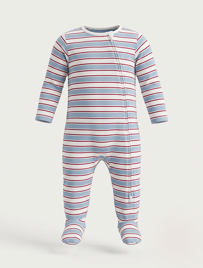 Blue and white stripes sleep suit