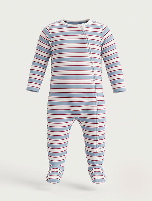 Blue and white stripes sleep suit