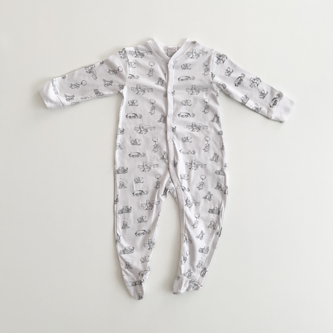 DISNEY BABYBLACK AND WHITE PRINTED SLEEPSUIT