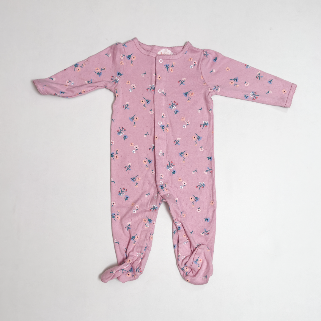 PINK FLORAL POINTELLE SLEEPSUIT