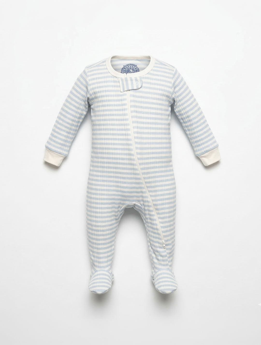 BLUE AND WHITE STRIPES RIBBED SLEEPSUIT