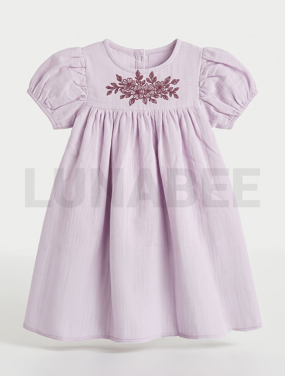 Lavender floral embroidered puff sleeve dress