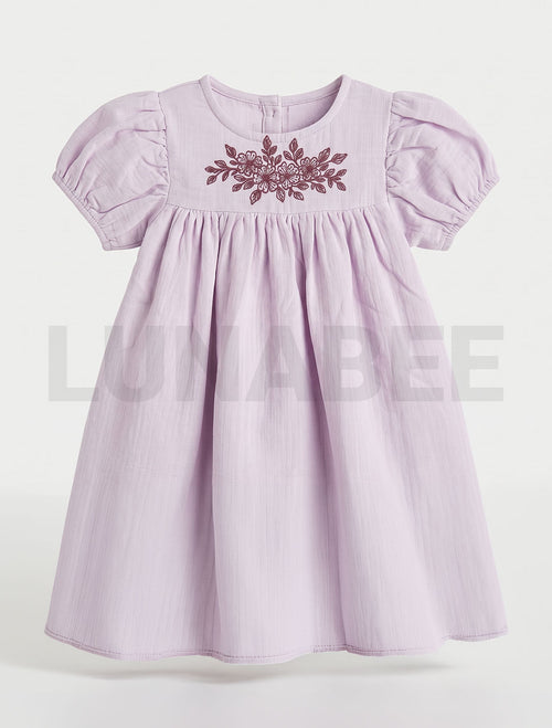 Lavender floral embroidered puff sleeve dress