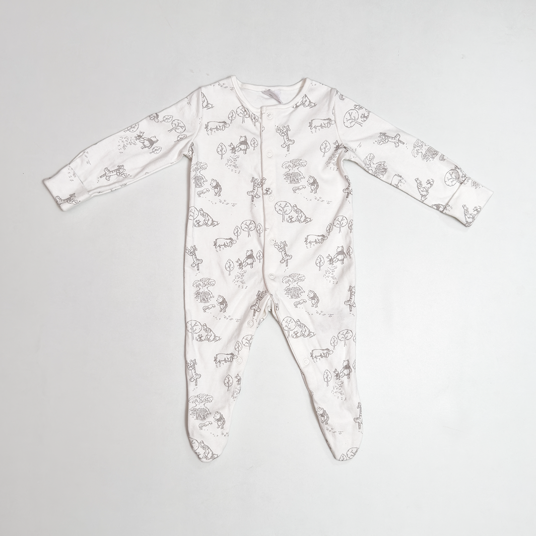 WHITE PRINTED BUTTON SLEEPSUIT