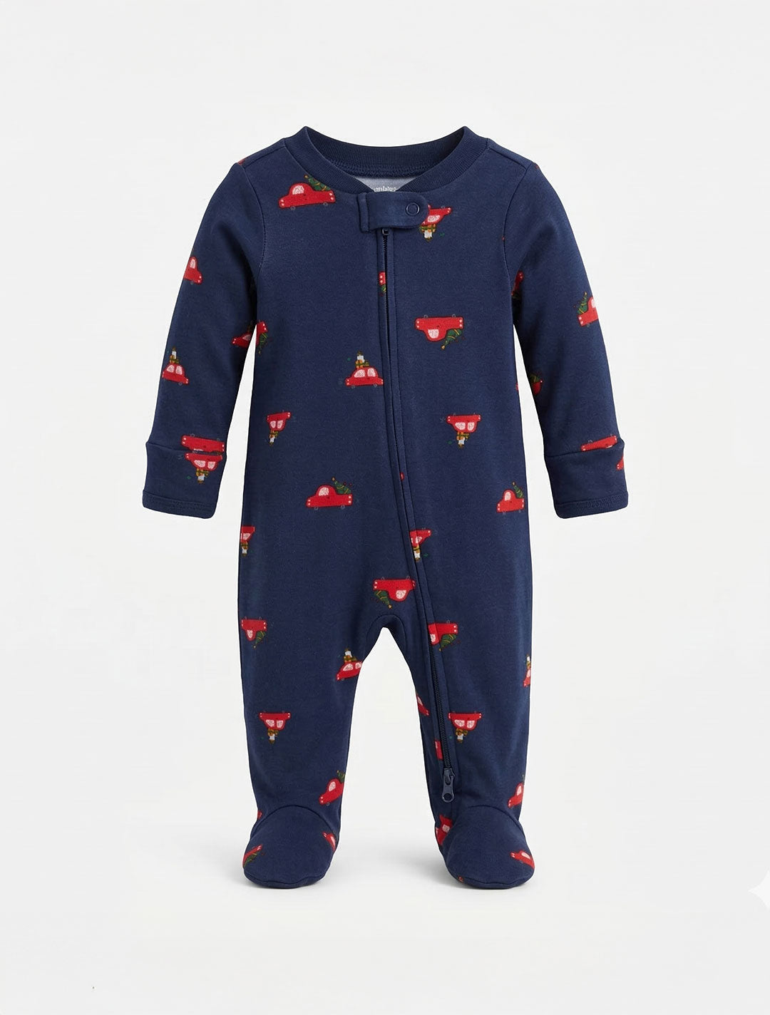 NAVY BLUE CAR PRINTED ZIPPER SLEEPSUIT