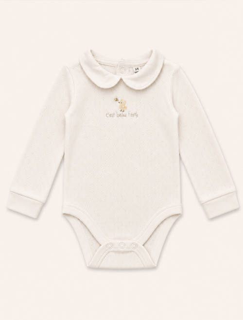 White pointelle peter pan collar onesie
