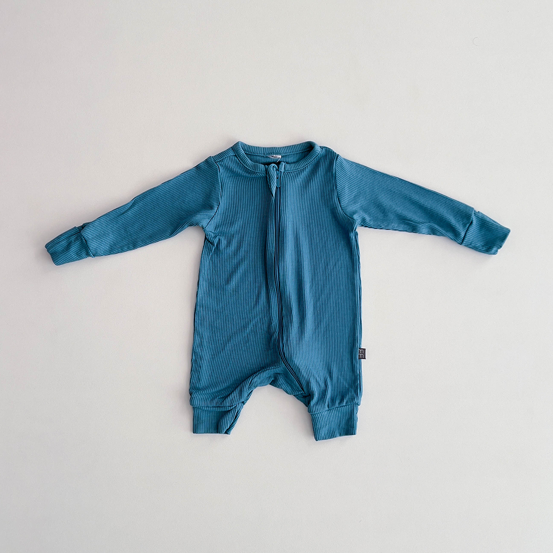 TEAL BLUE RIBBED ROMPER