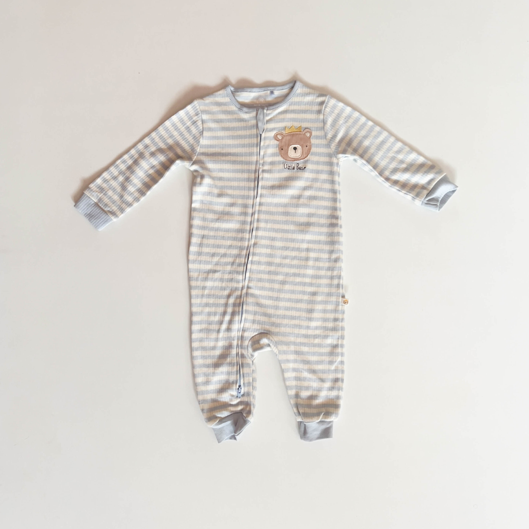 BLUE AND WHITE STRIPED RIBBED ROMPER
