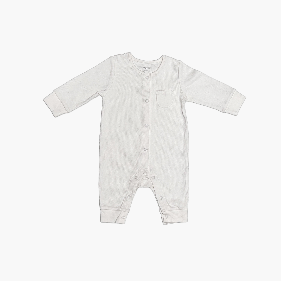 WHITE RIBBED BUTTON ROMPER