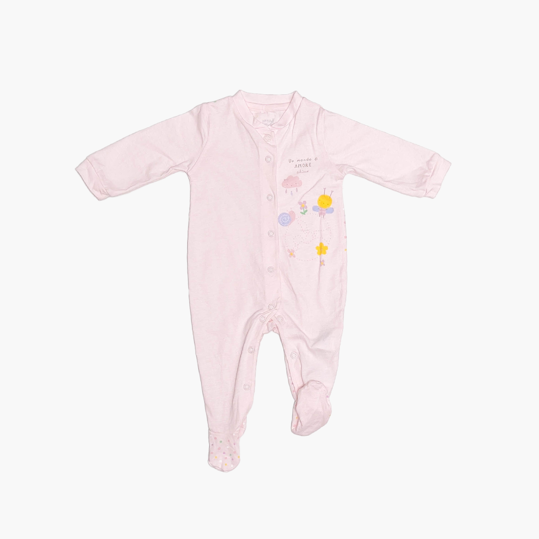 BABY PINK PRINTED SLEEPSUIT