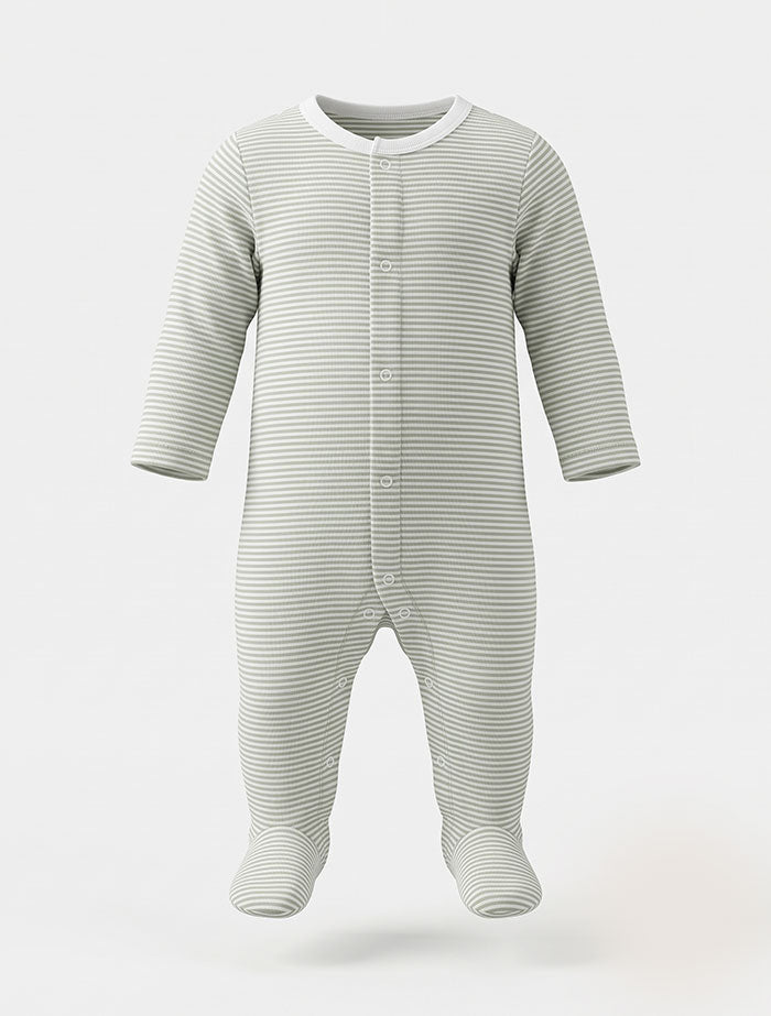 Green white stripes button sleep suit