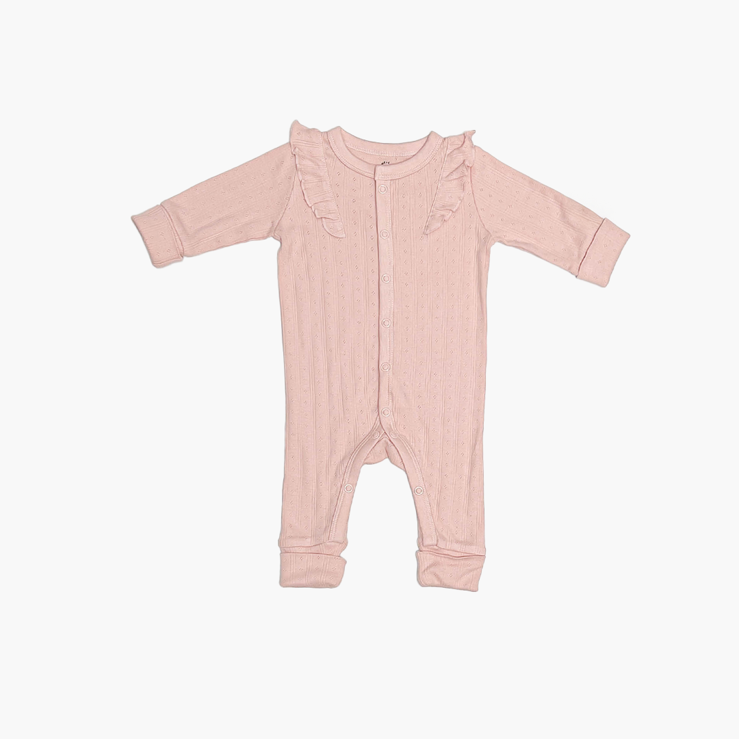 PREMIUM POWDER PINK POINTELLAE RUFFLE ROMPER