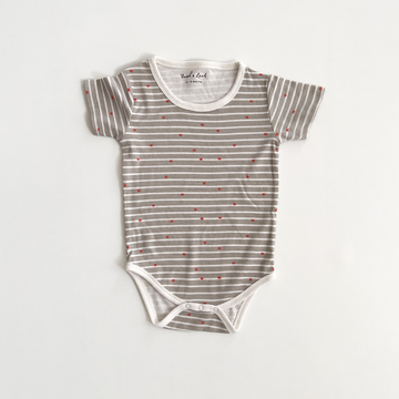 grey and white striped star print onesie